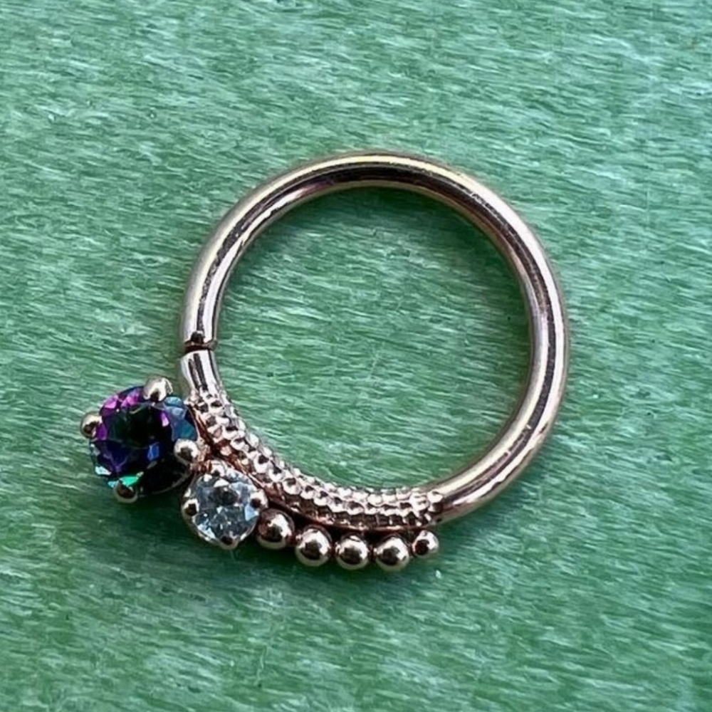 Dusk Jewelry Rose Gold Mystic Topaz 16g 3/8 Seam Ring